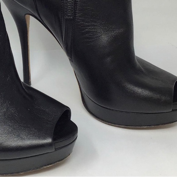 Authentic Gucci Black Leather Peep-Toe Stiletto Platform Ankle Booties - Size 38 - Picture 6 of 9